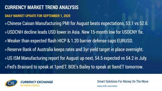 Strong Caixan PMI leads USD lower overnight