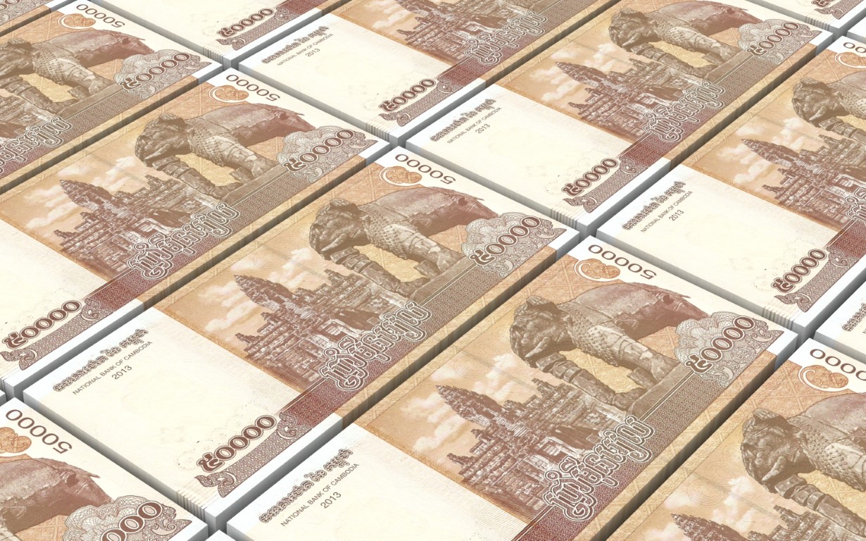 Cambodia riel 50,000 bills stacks