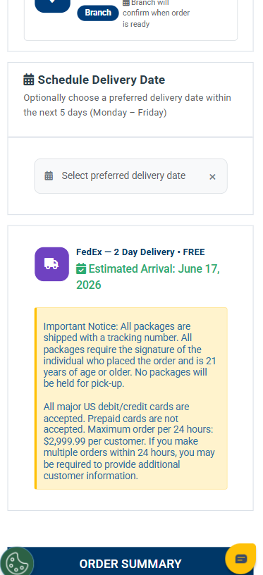 CXI checkout — choose a preferred delivery date