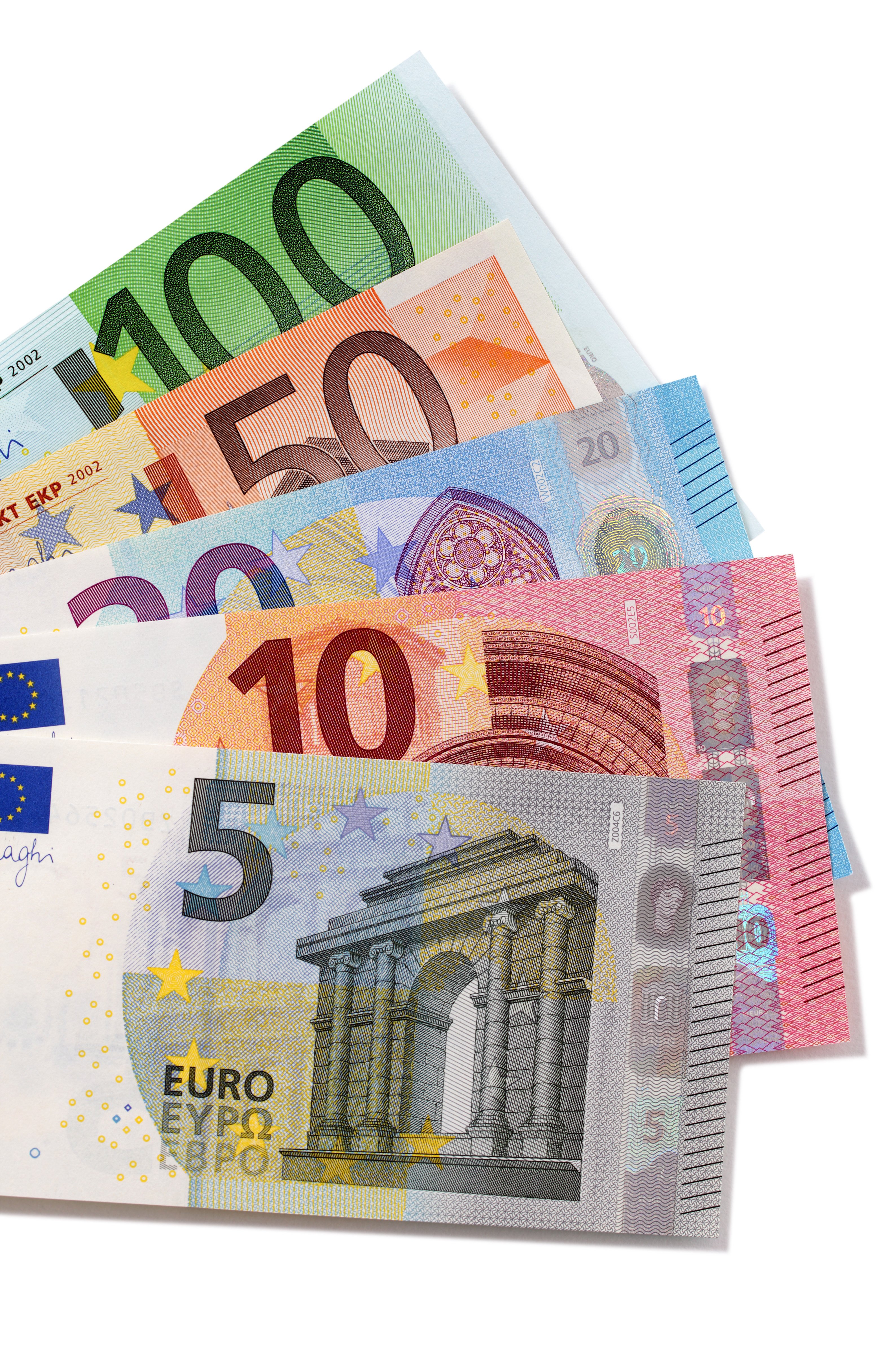 Euros laid out vertical denominations