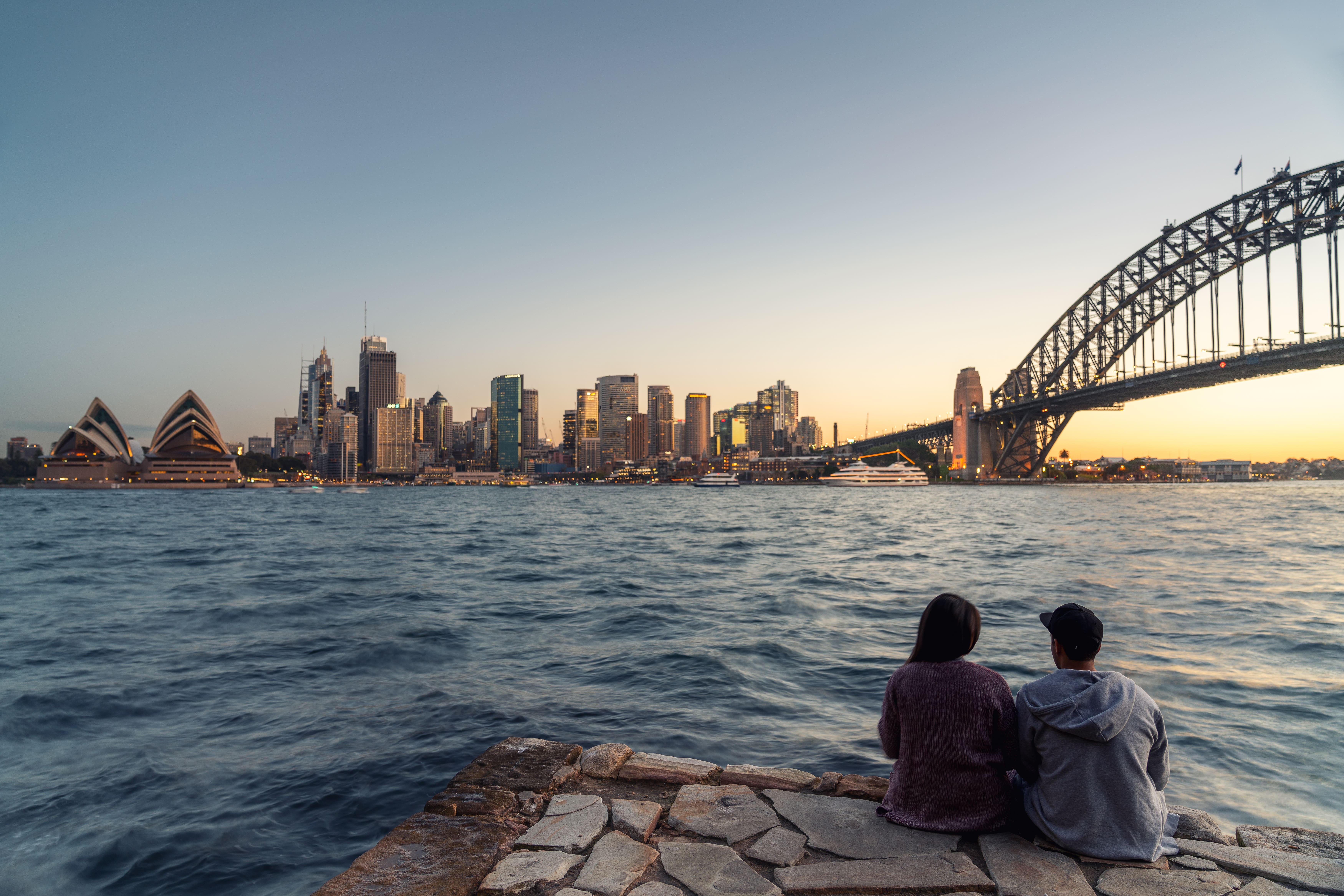 Couple looking at Sydney, Australia skyline