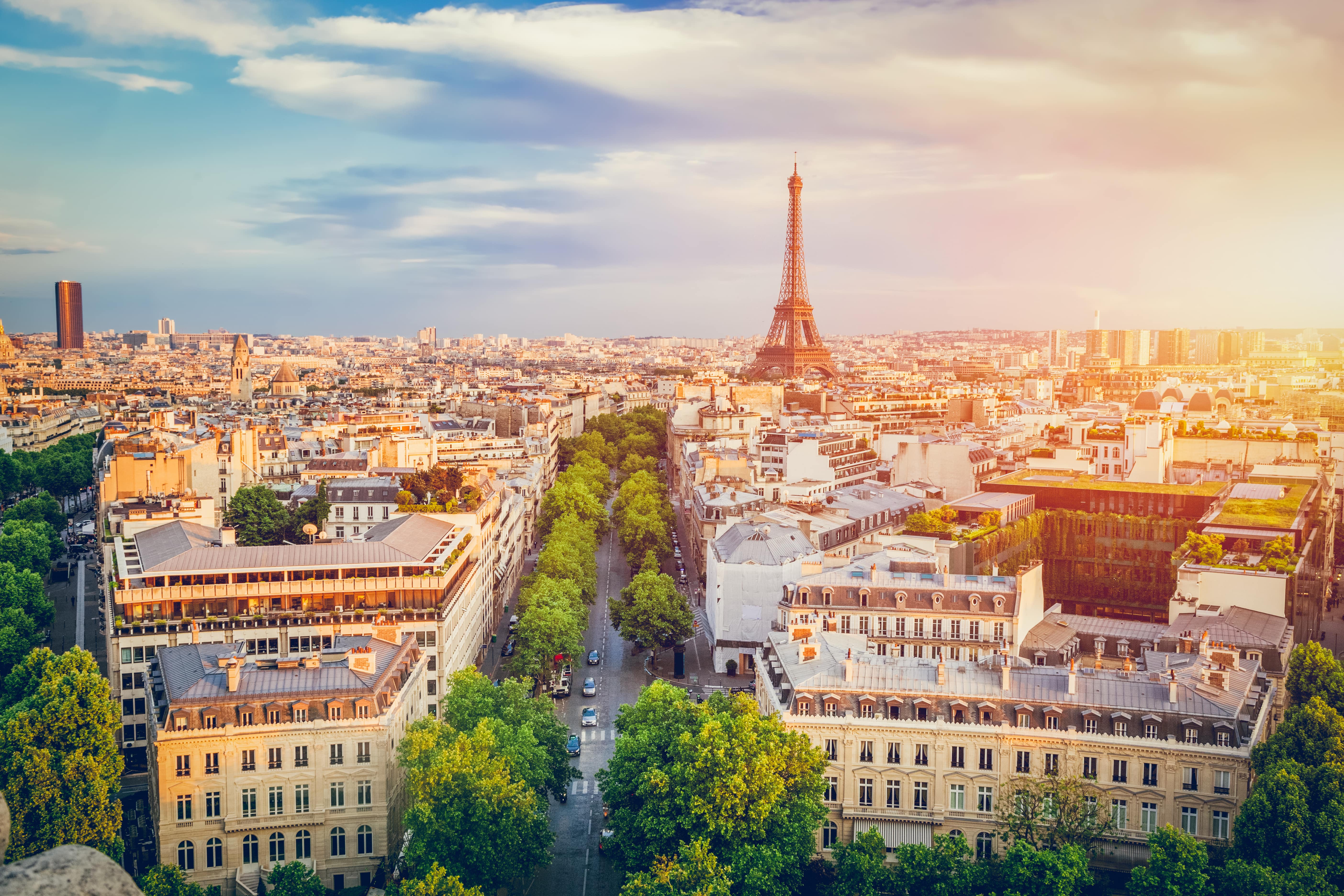 Cityscape of Paris, France at sunset