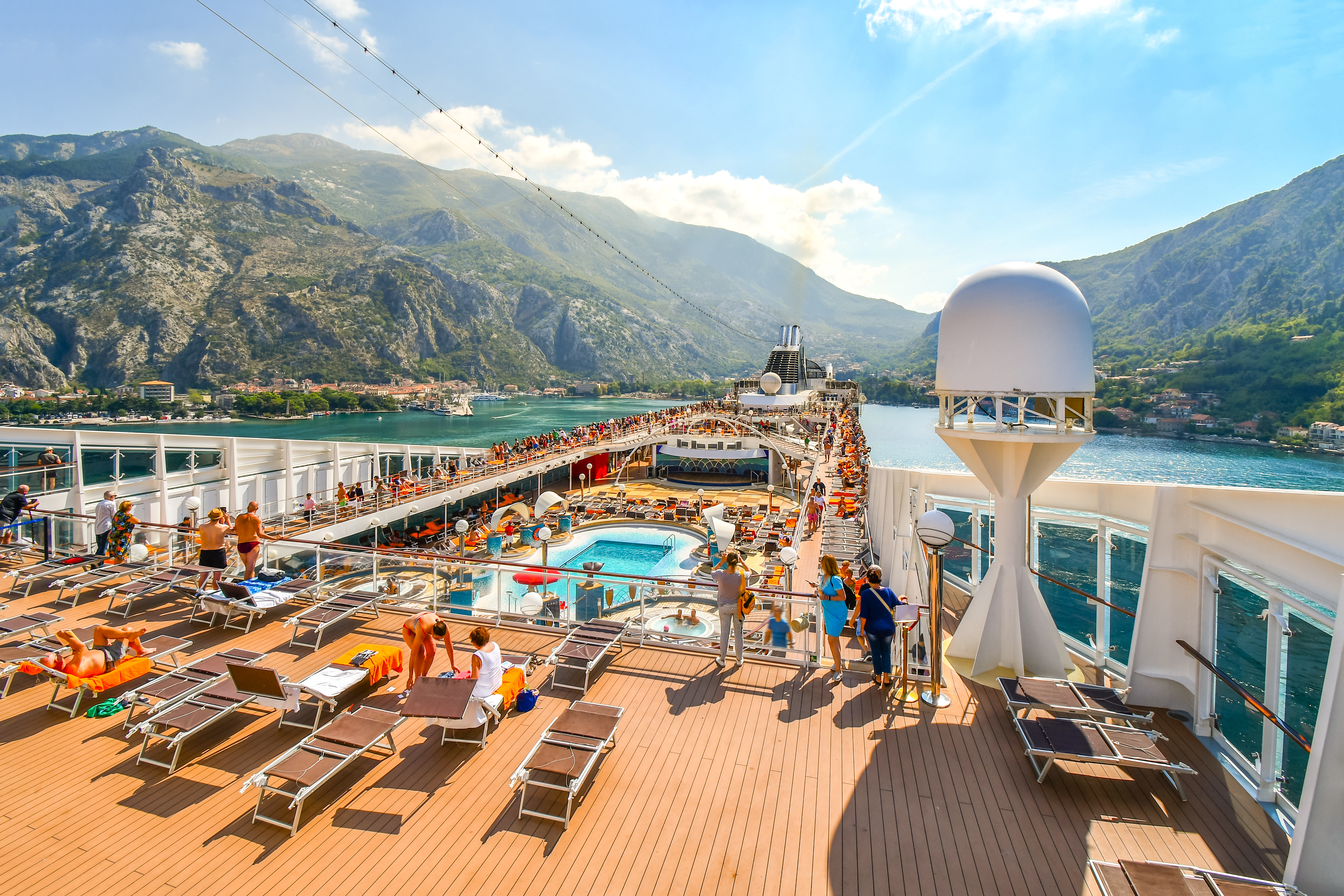 Tourists on a large cruise ship 